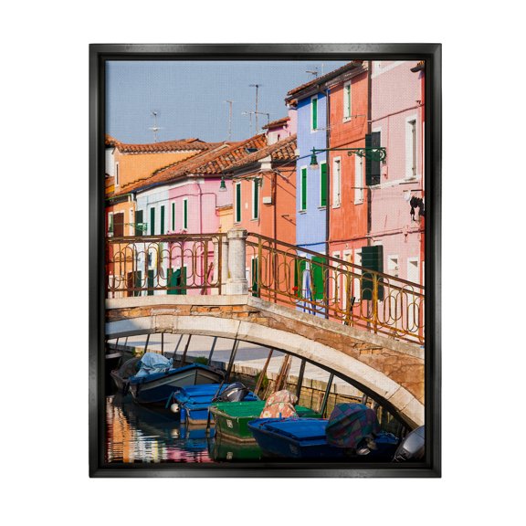Stupell Town River Canal Boats Scenery Transportation Photography Black Floater Framed Art Print Wall Art