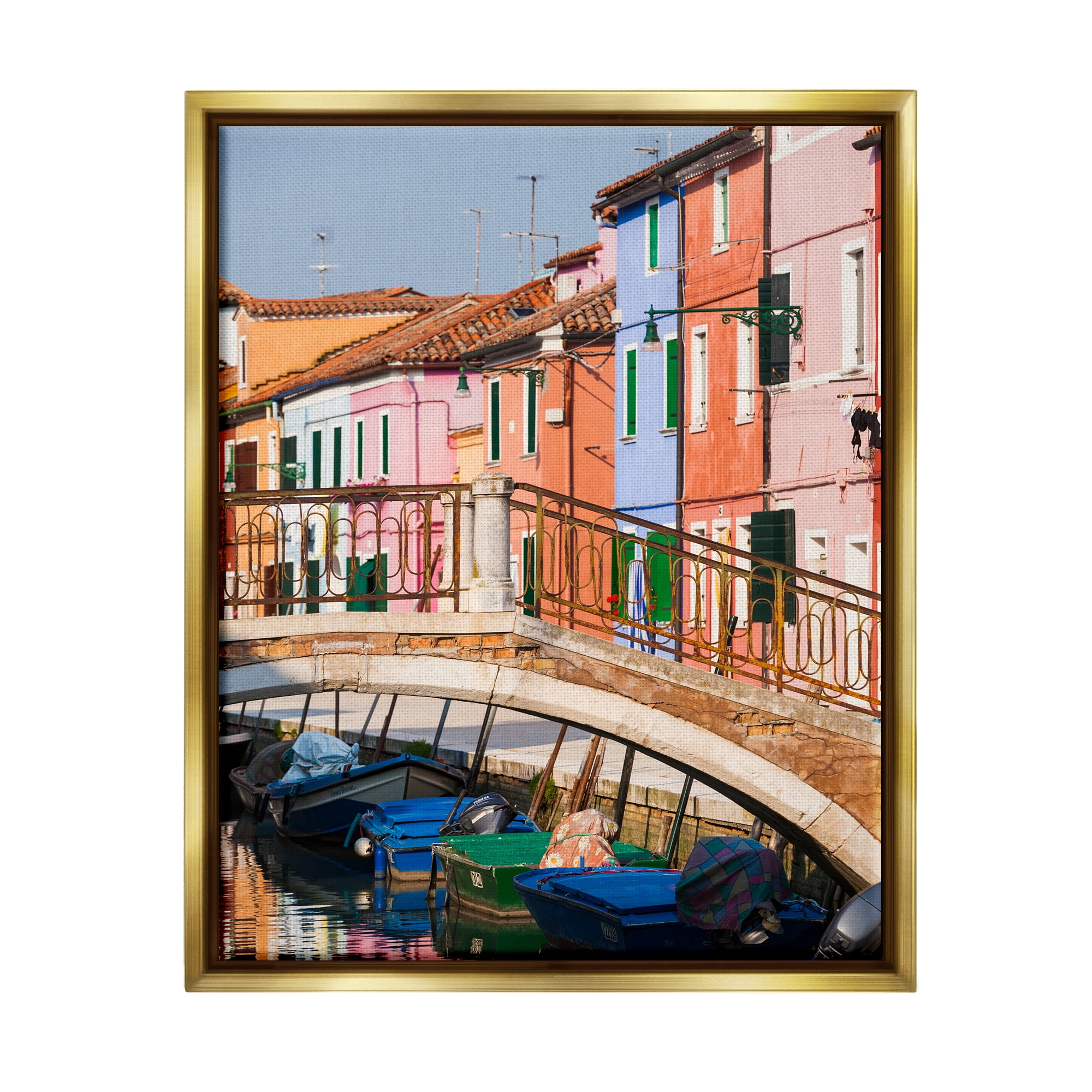 Stupell Town River Canal Boats Scenery Transportation Photography Gold Floater Framed Art Print Wall Art