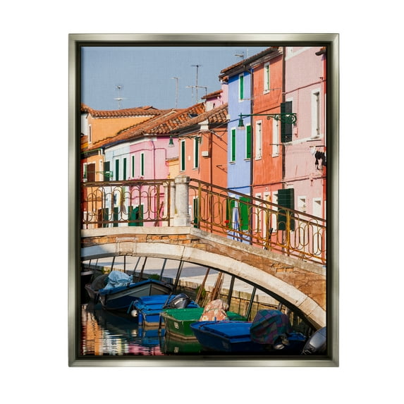 Stupell Town River Canal Boats Scenery Transportation Photography Gray Floater Framed Art Print Wall Art