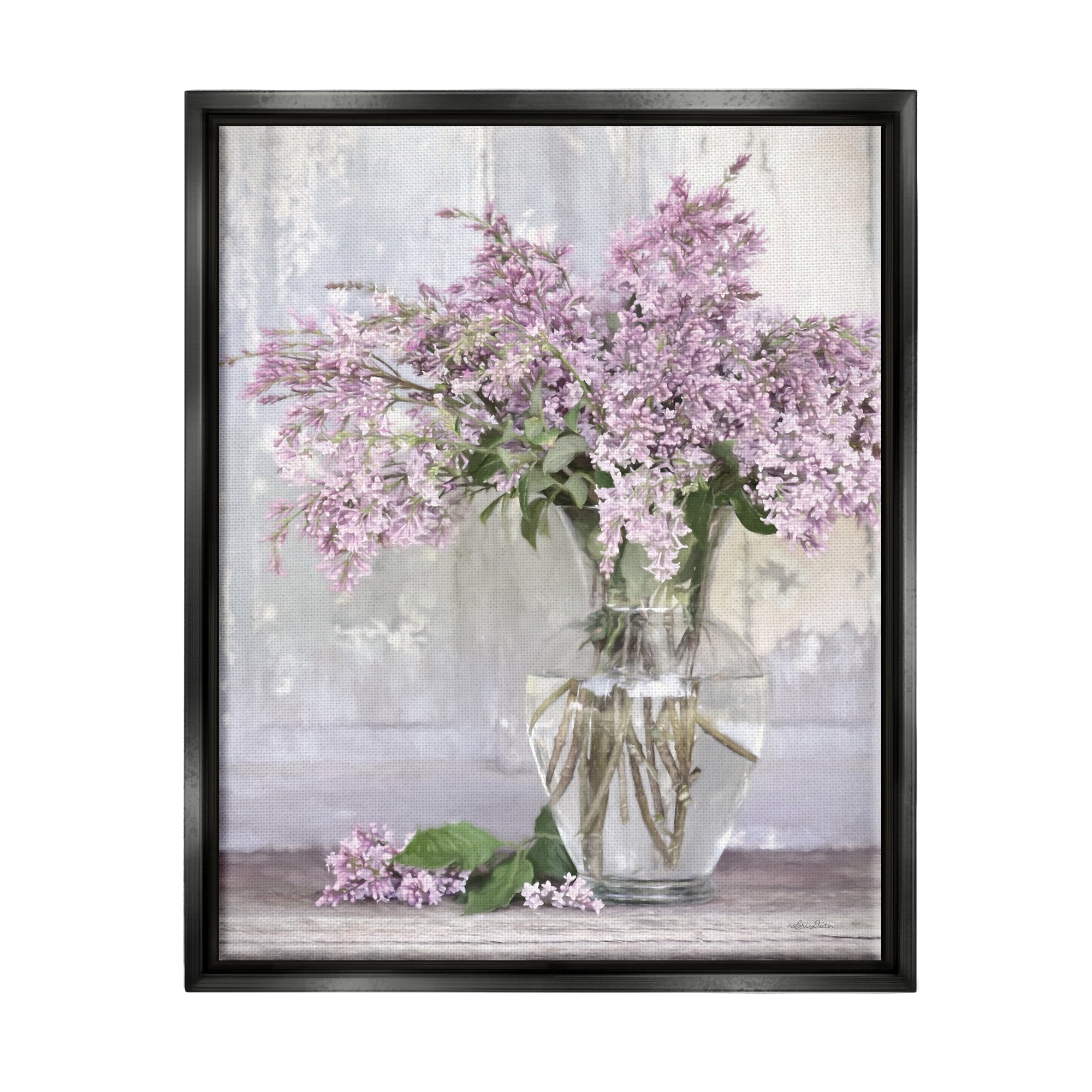 Stupell Tranquil Lilac Flower Vase Botanical & Floral Painting Black Floater Framed Art Print Wall Art