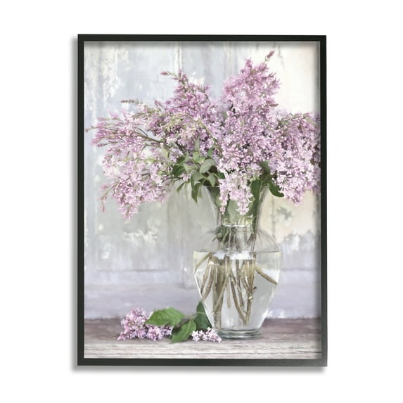 Stupell Tranquil Lilac Flower Vase Botanical & Floral Painting Black Framed Art Print Wall Art