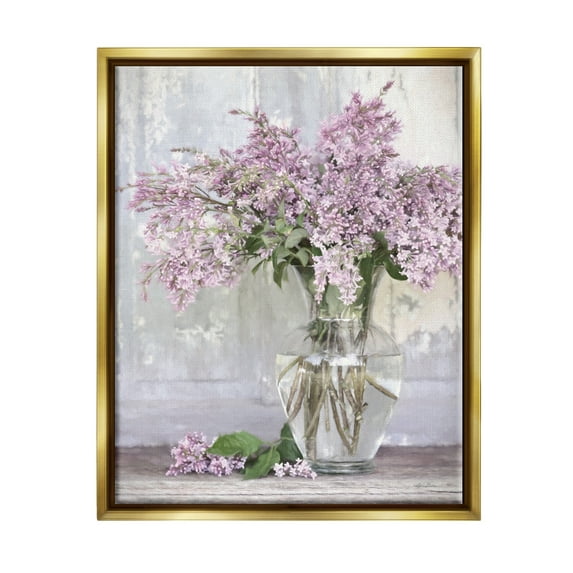 Stupell Tranquil Lilac Flower Vase Botanical & Floral Painting Gold Floater Framed Art Print Wall Art