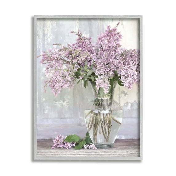 Stupell Tranquil Lilac Flower Vase Botanical & Floral Painting Gray Framed Art Print Wall Art