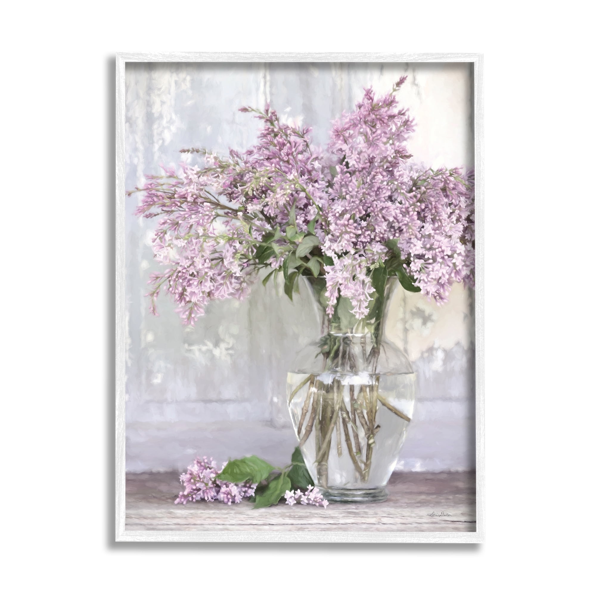 Stupell Tranquil Lilac Flower Vase Botanical & Floral Painting White Framed Art Print Wall Art