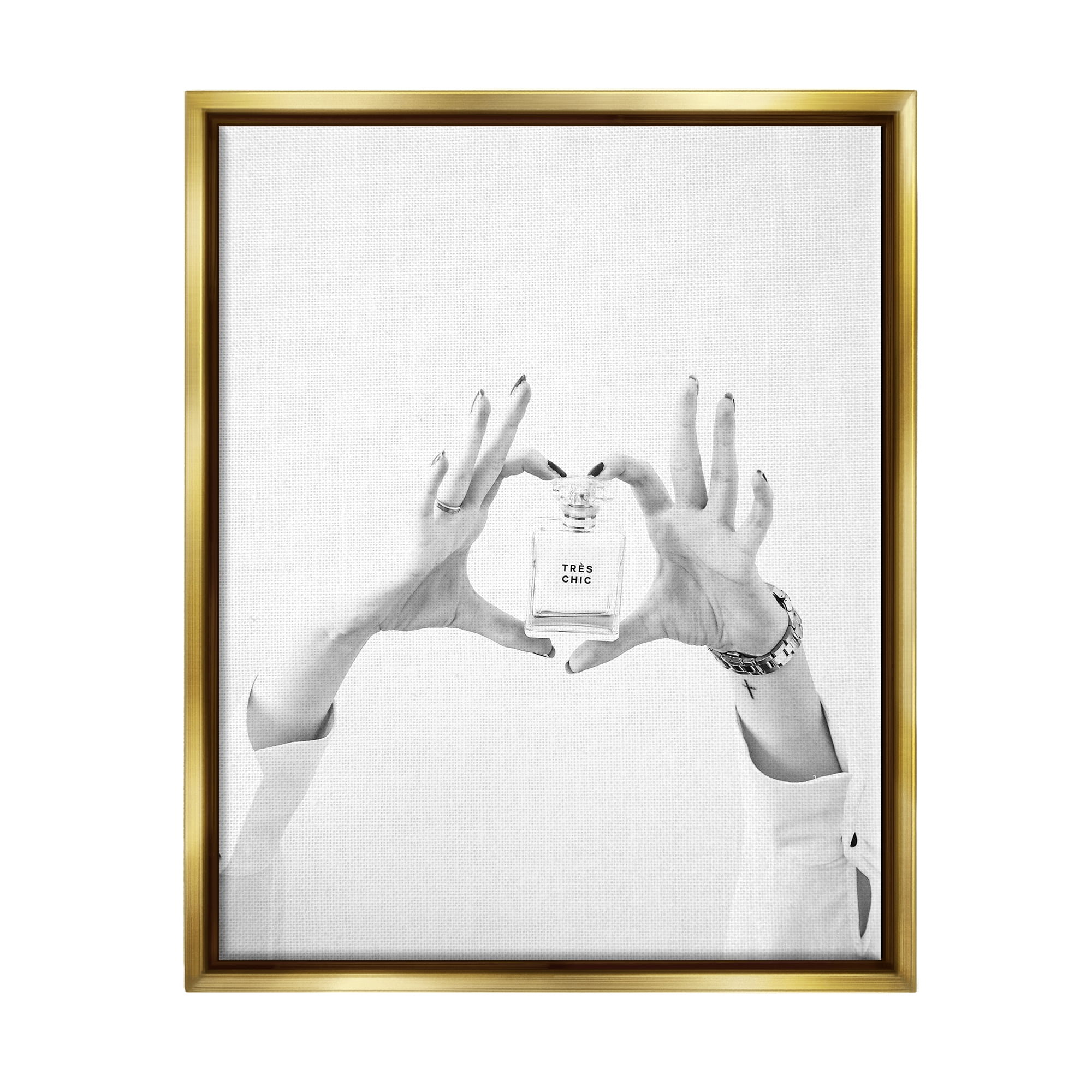 Stupell Tres Chic Heart Glam Perfume Beauty & Fashion Photography Gold Floater Framed Art Print Wall Art