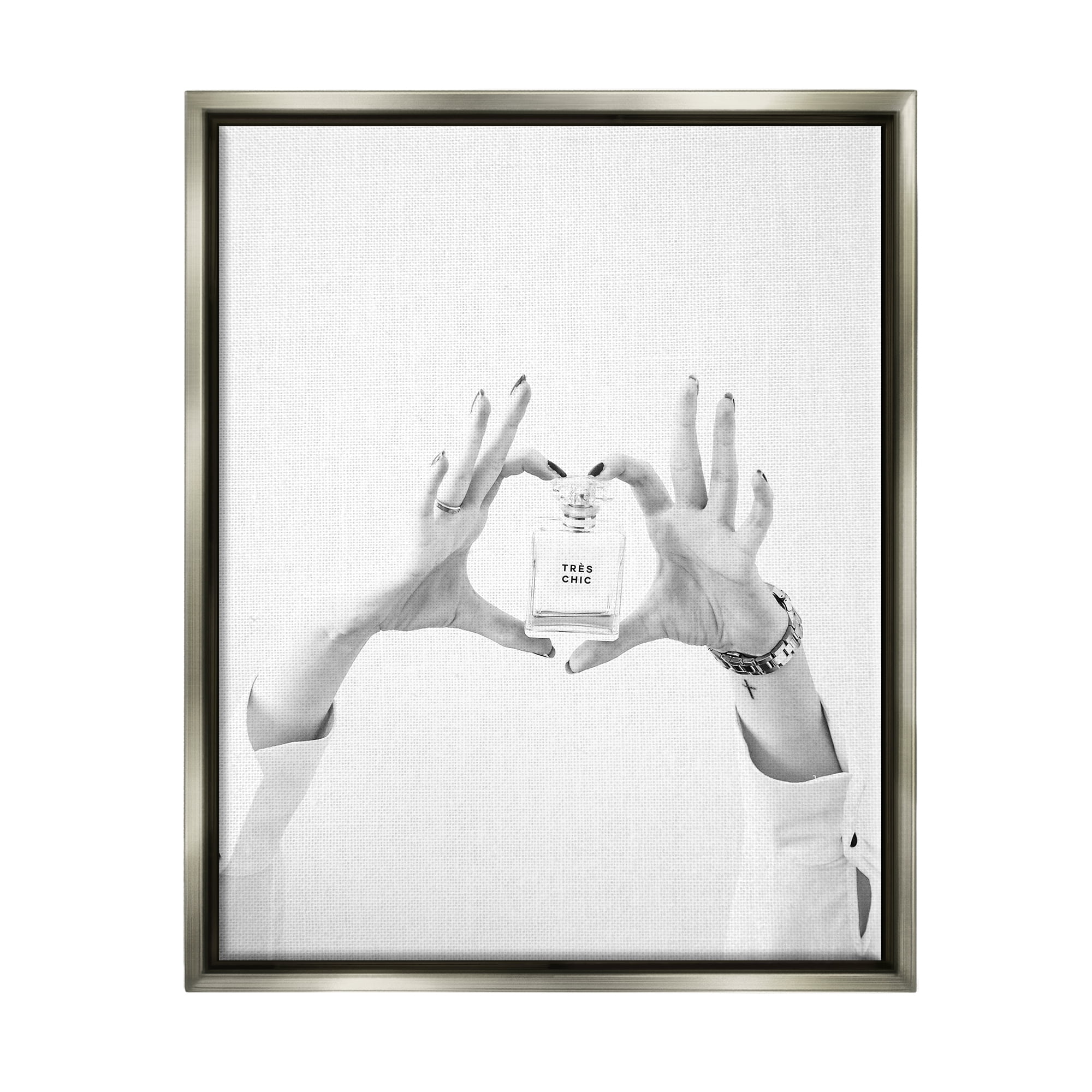 Stupell Tres Chic Heart Glam Perfume Beauty & Fashion Photography Gray Floater Framed Art Print Wall Art