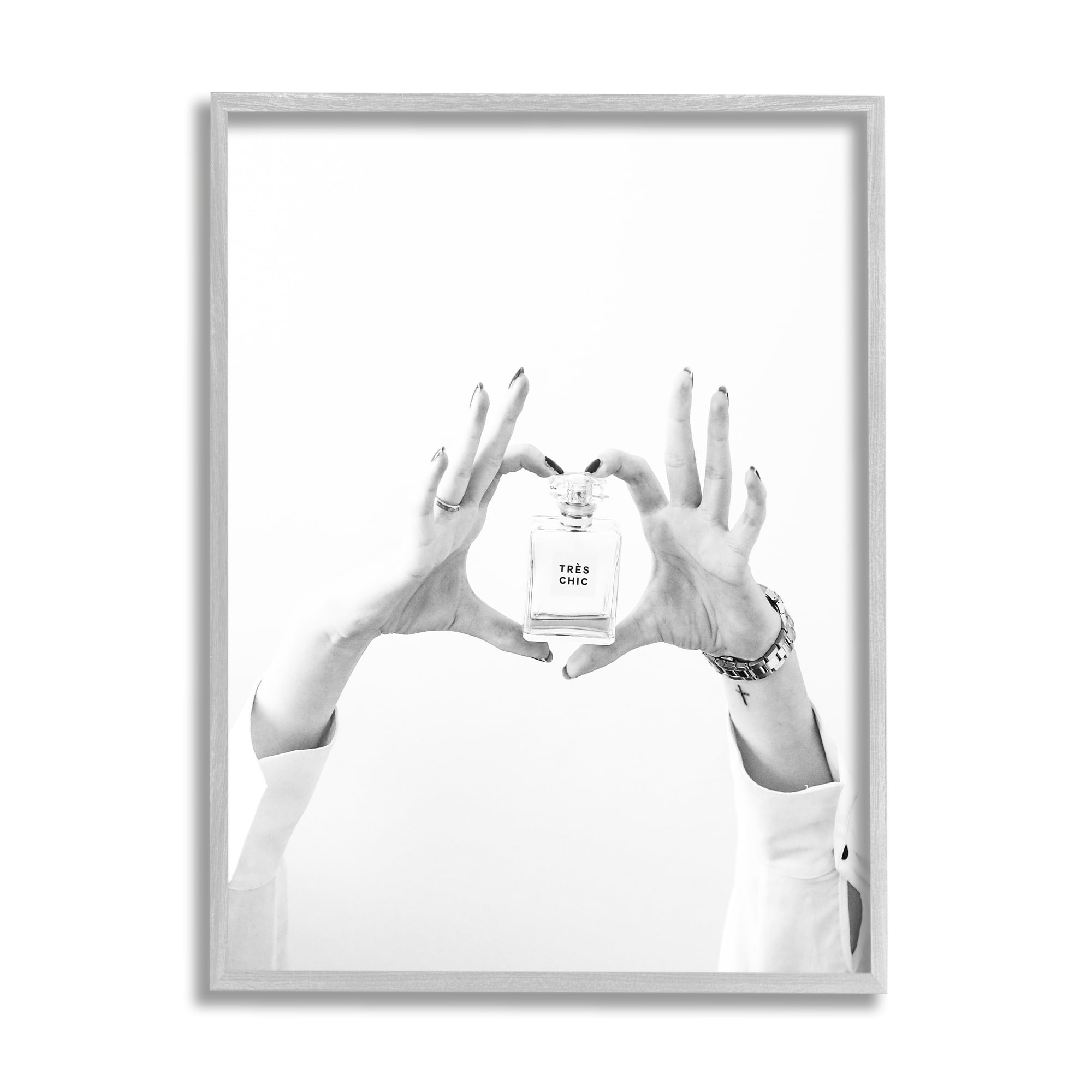 Stupell Tres Chic Heart Glam Perfume Beauty & Fashion Photography Gray Framed Art Print Wall Art