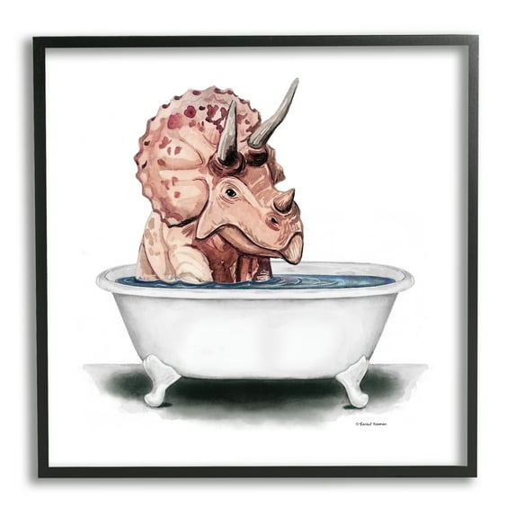Stupell Triceratops Bathroom Dinosaur Tub Animals & Insects Painting Black Framed Art Print Wall Art