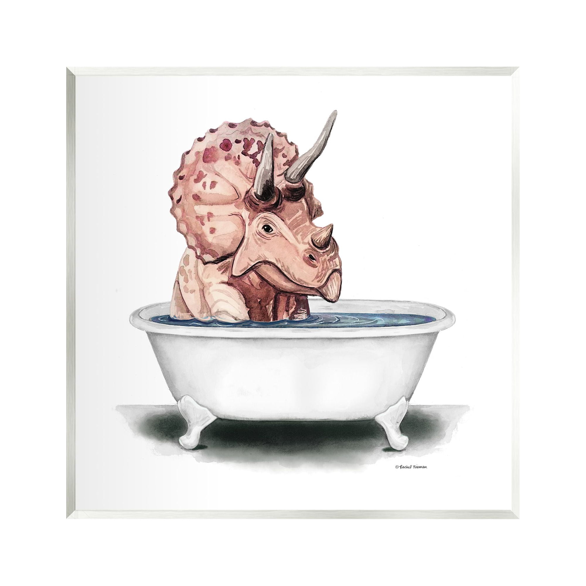 Stupell Triceratops Bathroom Dinosaur Tub Animals & Insects Painting Wall Plaque Unframed Art Print Wall Art