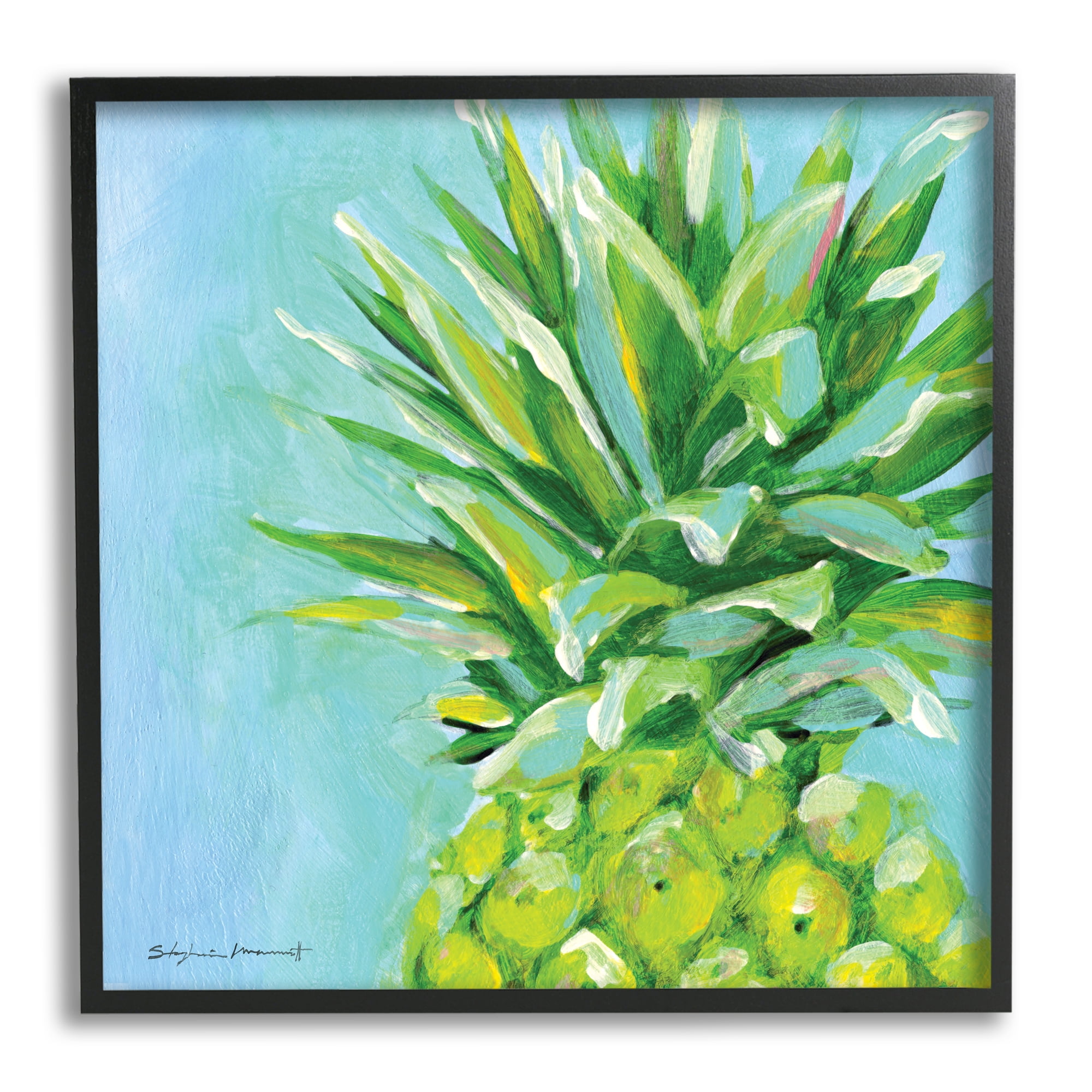 Stupell Tropical Blue Pineapple Fruit Food & Beverage Painting Black Framed Art Print Wall Art
