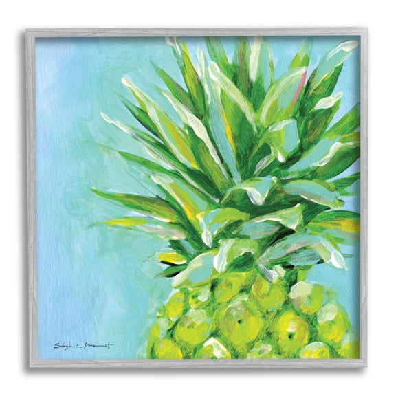 Stupell Tropical Blue Pineapple Fruit Food & Beverage Painting Gray Framed Art Print Wall Art
