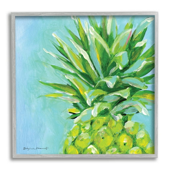 Stupell Tropical Blue Pineapple Fruit Food & Beverage Painting Gray Framed Art Print Wall Art