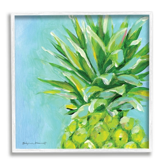 Stupell Tropical Blue Pineapple Fruit Food & Beverage Painting White Framed Art Print Wall Art