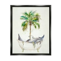 Stupell Tropical Dolphins Bathroom Tub Animals & Insects Painting Black Floater Framed Art Print Wall Art