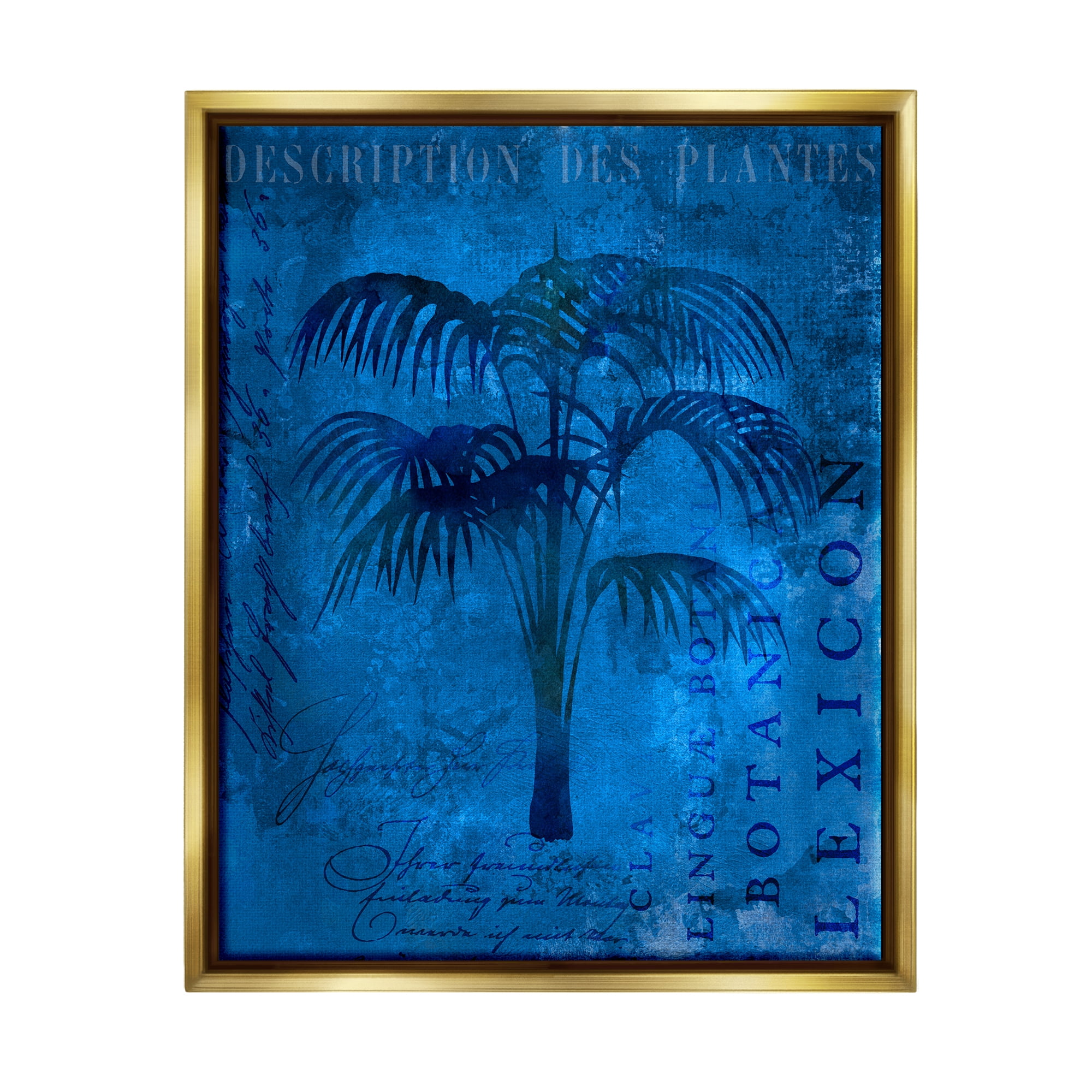 Stupell Tropical Palm Plant Collage Landscape Painting Gold Floater Framed Art Print Wall Art