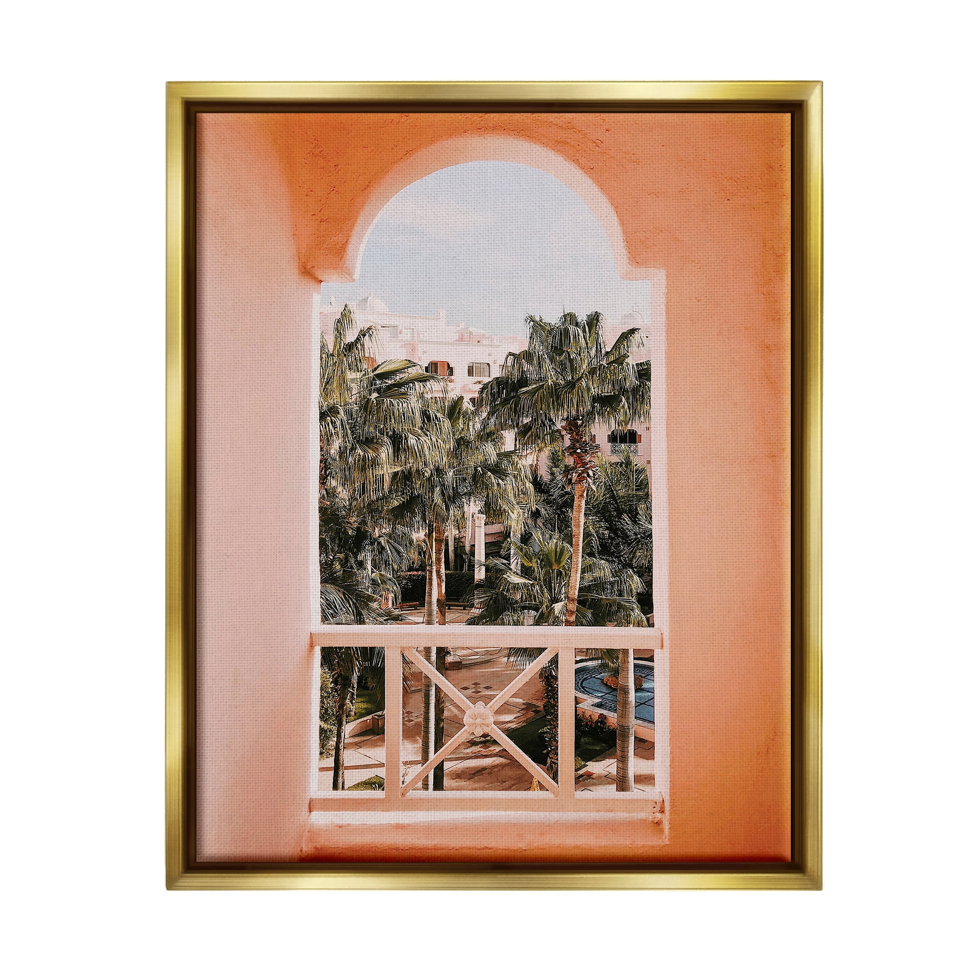 Tropical Palm Trees Gold Floater Framed Canvas Wall Art
