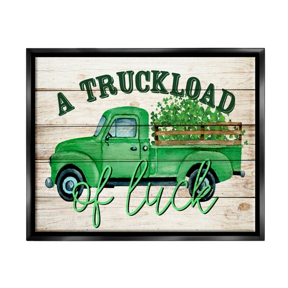 Stupell Truckload Of Luck St Patrick's Day Farmhouse Holiday Painting Black Floater Framed Art Print Wall Art