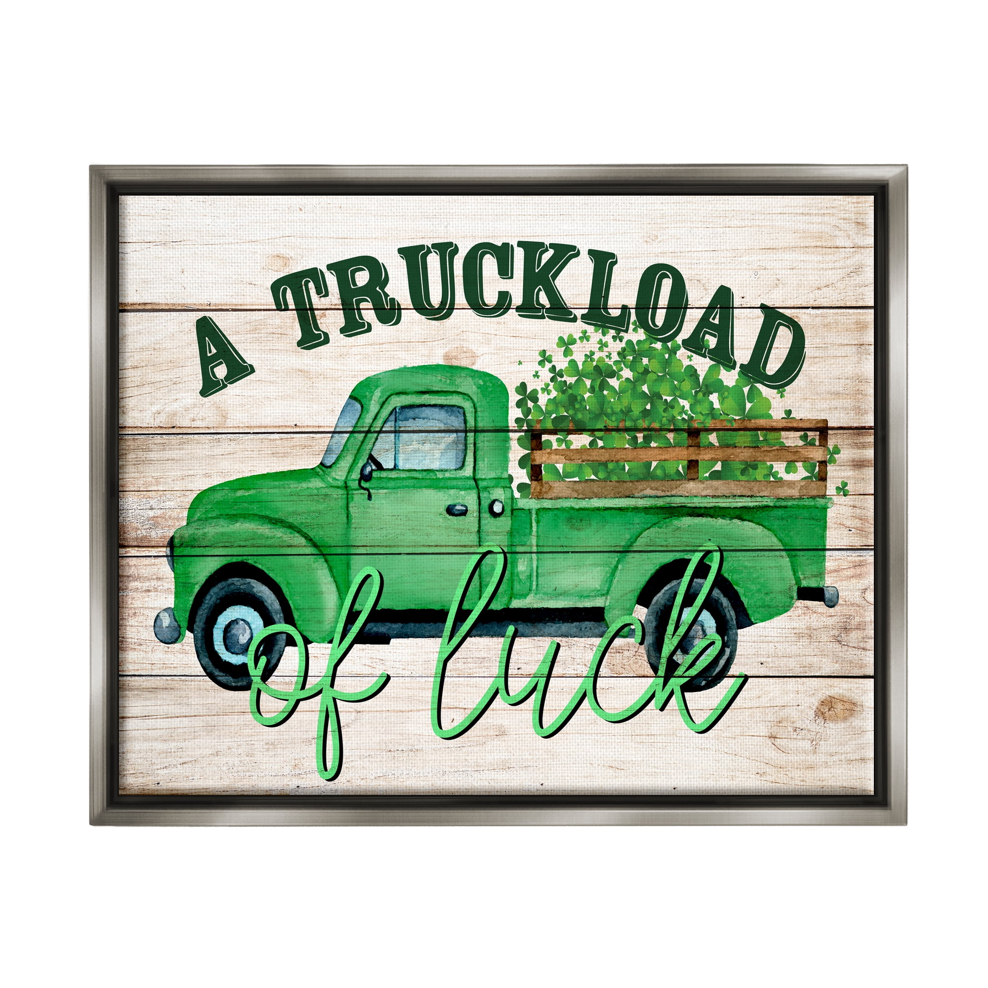 Stupell Truckload Of Luck St Patrick's Day Farmhouse Holiday Painting Gray Floater Framed Art Print Wall Art