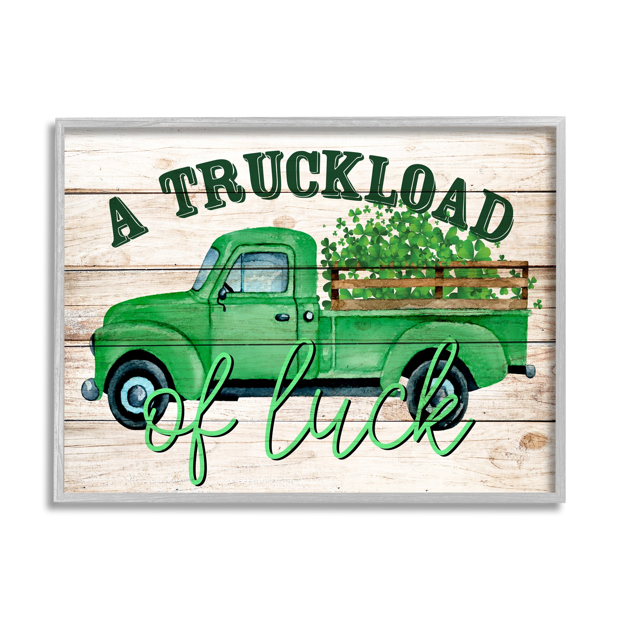 Stupell Truckload Of Luck St Patrick's Day Farmhouse Holiday Painting Gray Framed Art Print Wall Art