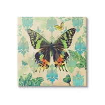 Stupell Turquoise Butterfly Damask Pattern Animals & Insects Painting Gallery Wrapped Canvas Print Wall Art