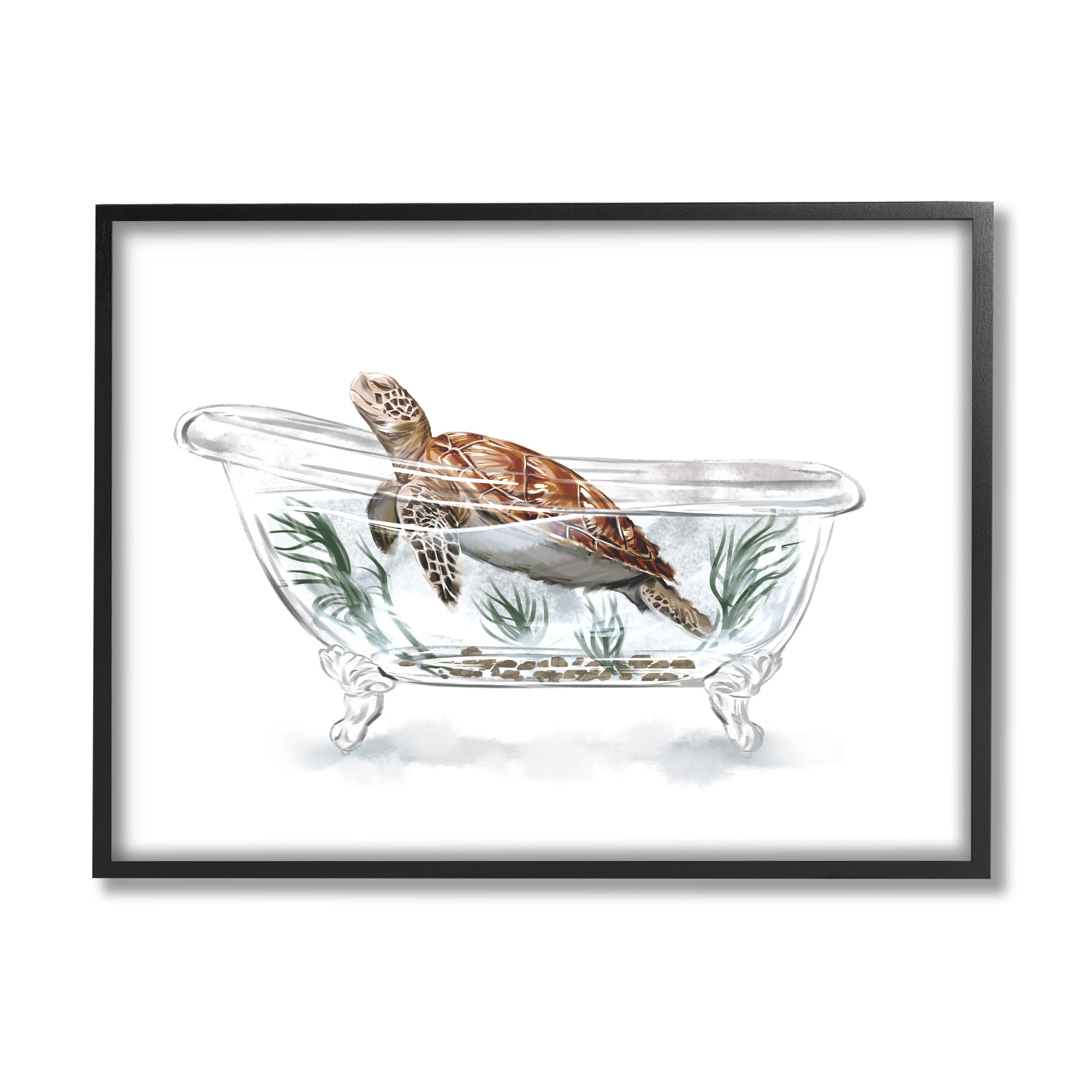 Stupell Turtle Swimming Bathroom Tub Animals & Insects Painting Black Framed Art Print Wall Art