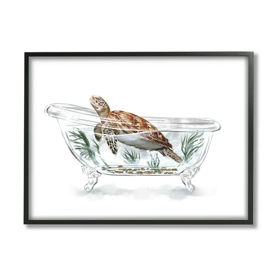 Stupell Turtle Swimming Bathroom Tub Animals & Insects Painting Black Framed Art Print Wall Art