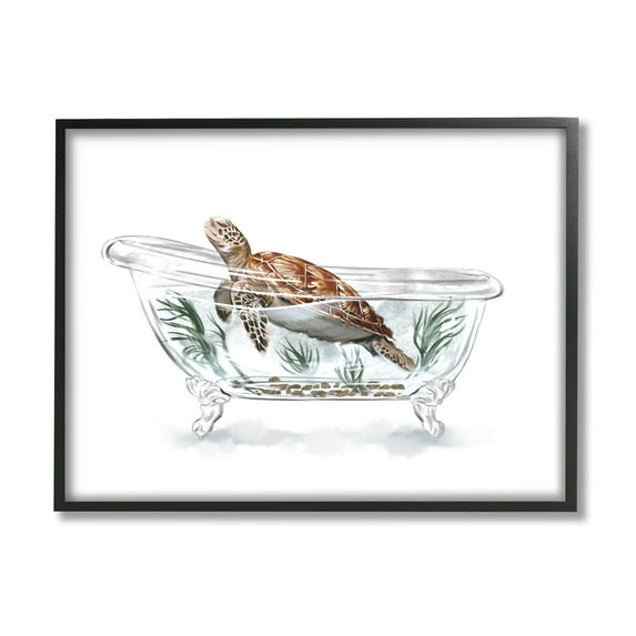 Stupell Turtle Swimming Bathroom Tub Animals & Insects Painting Black Framed Art Print Wall Art