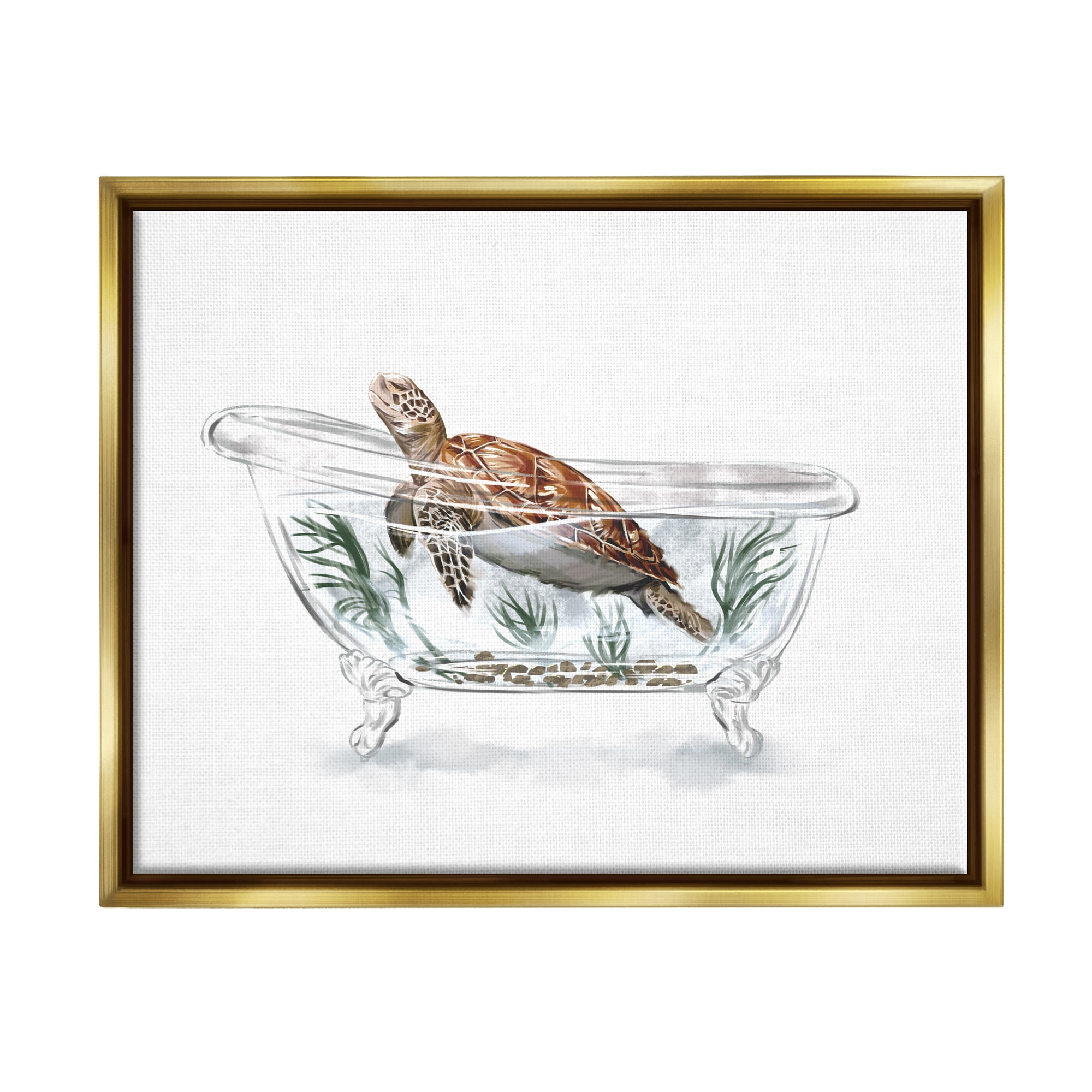 Stupell Turtle Swimming Bathroom Tub Animals & Insects Painting Gold Floater Framed Art Print Wall Art