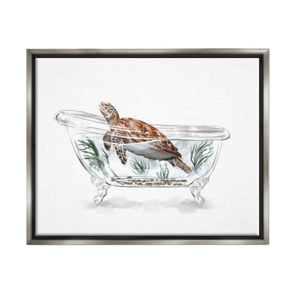Stupell Turtle Swimming Bathroom Tub Animals & Insects Painting Gray Floater Framed Art Print Wall Art