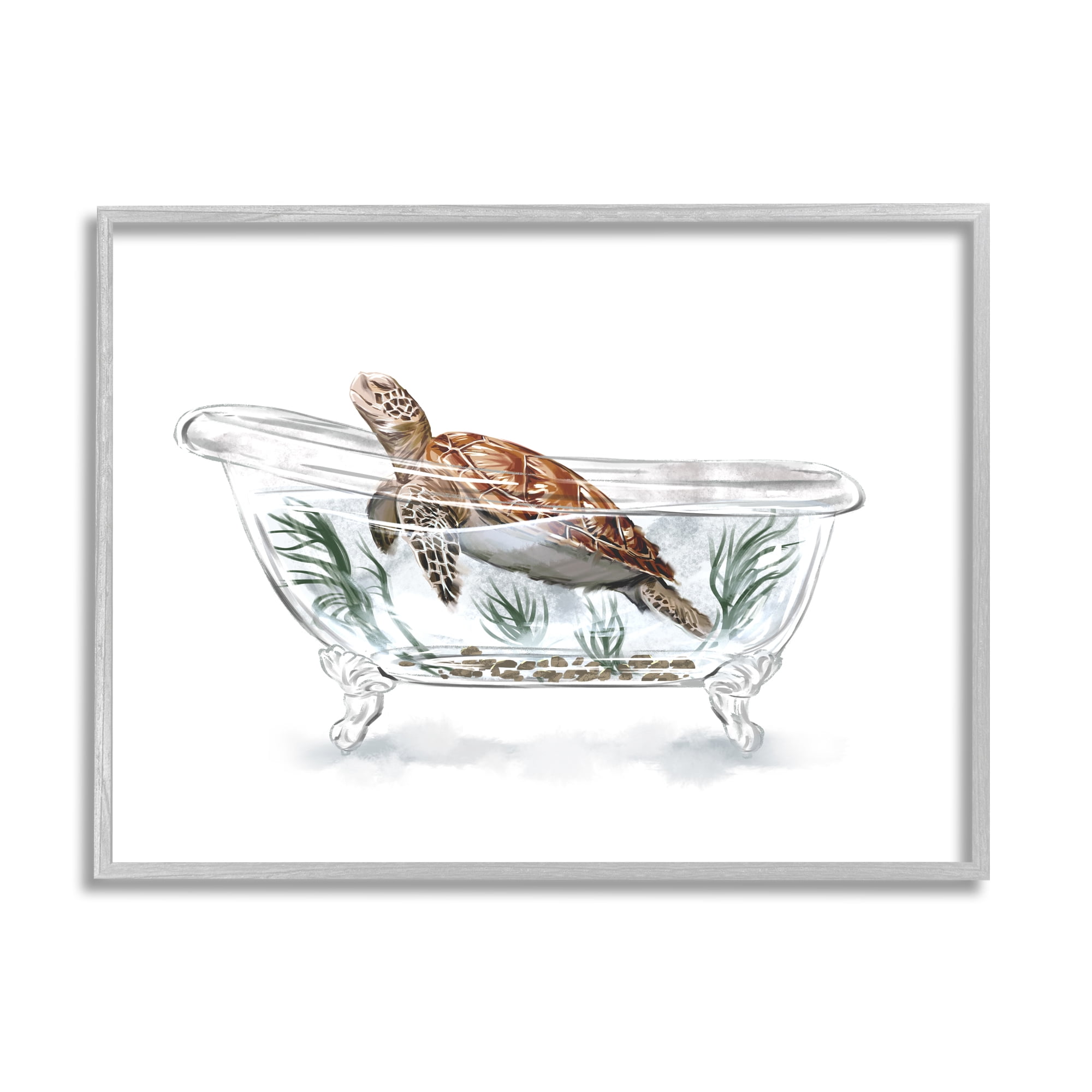 Stupell Turtle Swimming Bathroom Tub Animals & Insects Painting Gray Framed Art Print Wall Art