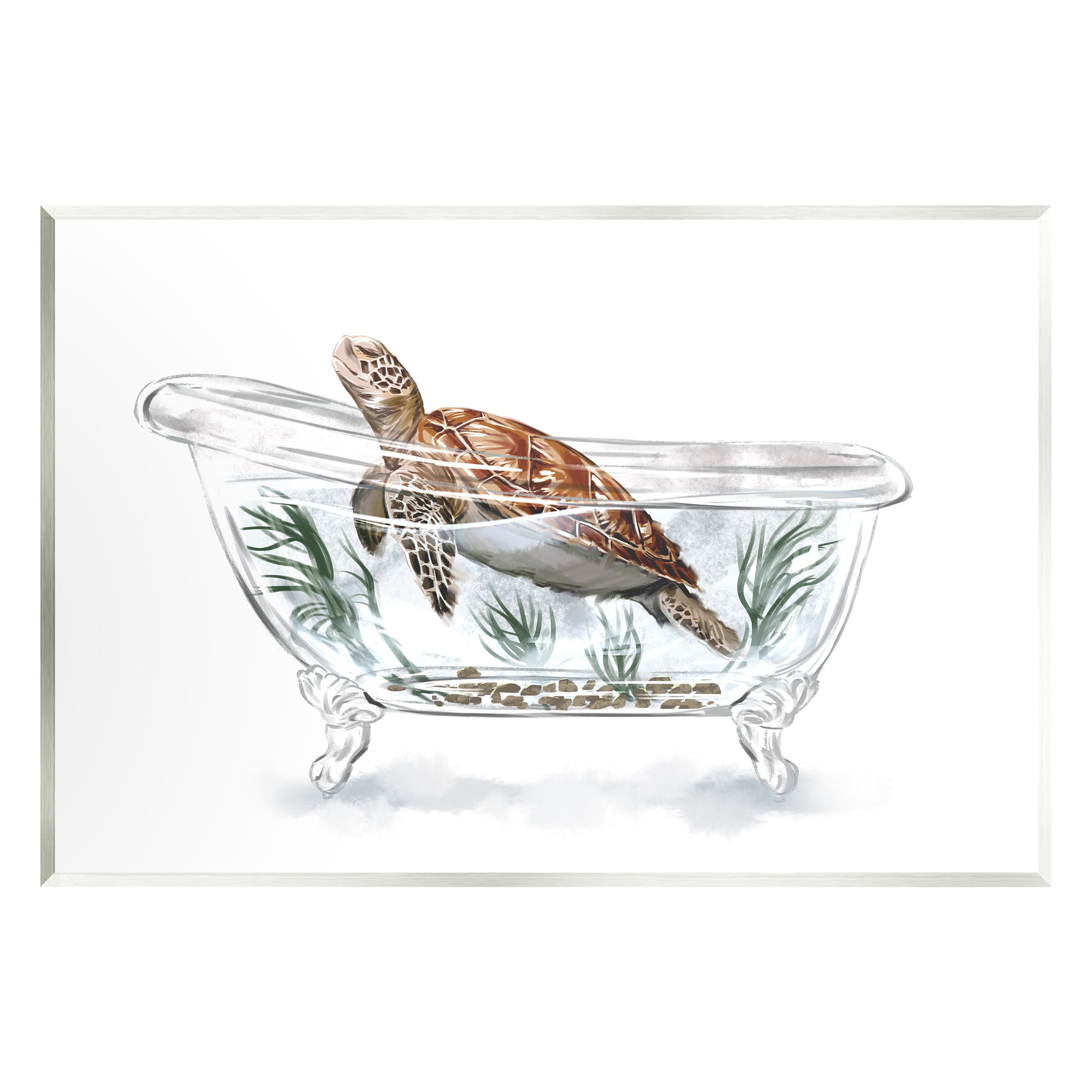 Turtle Swimming in Glass Bathtub Wood Wall Art