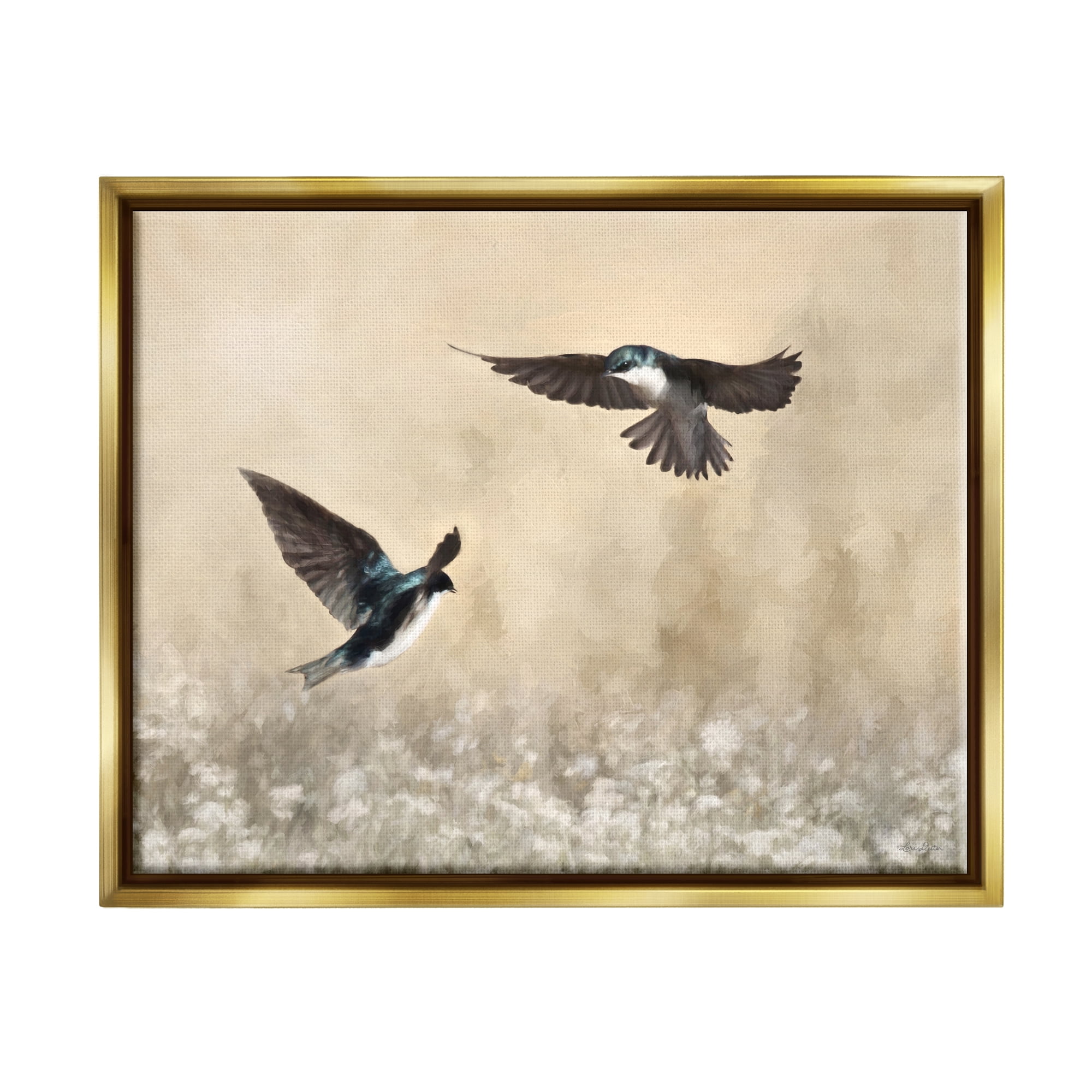 Gold Floater Framed Canvas Print with Two Birds in Flight