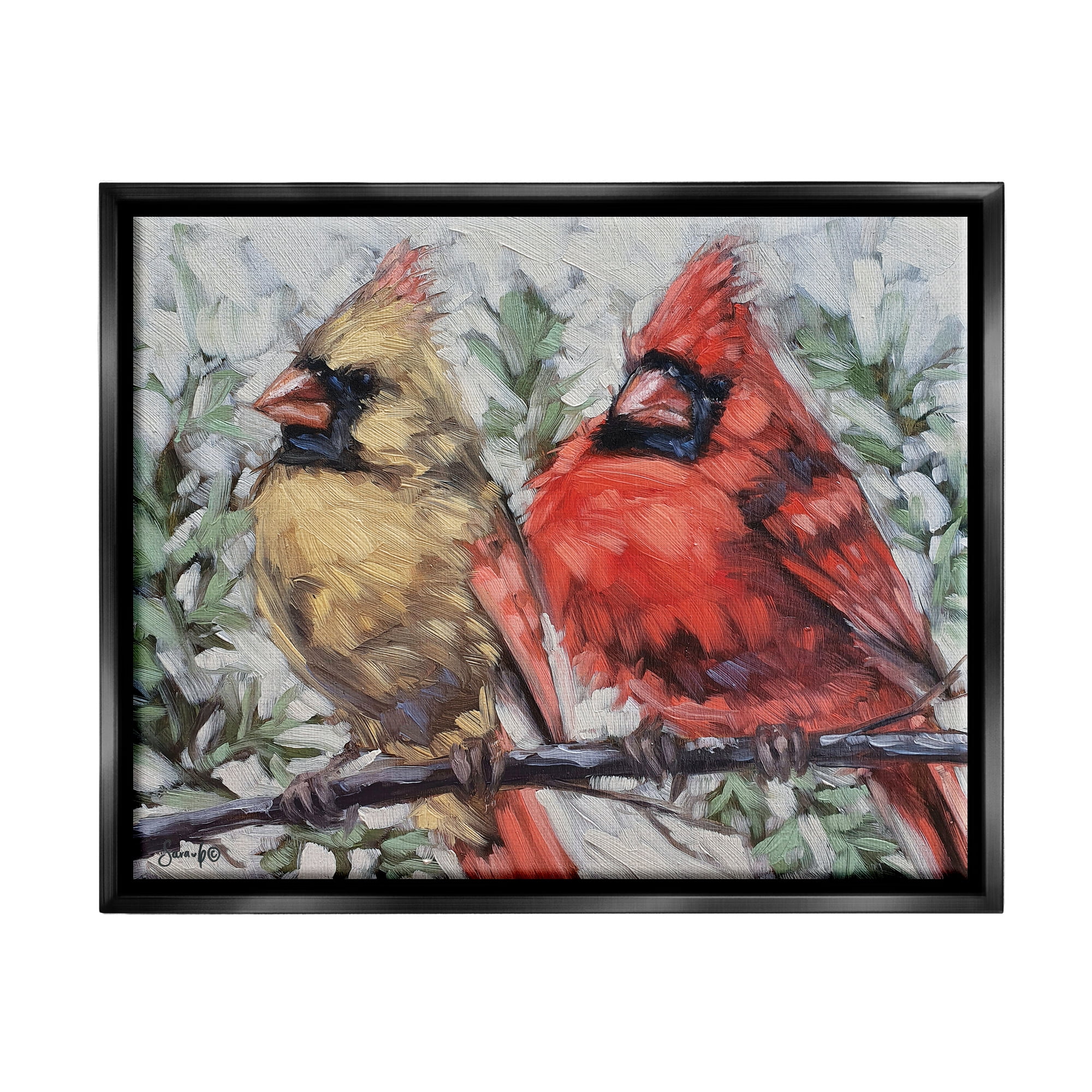 Stupell Two Cardinals Perched Winter Trees Animals & Insects Painting Black Floater Framed Art Print Wall Art