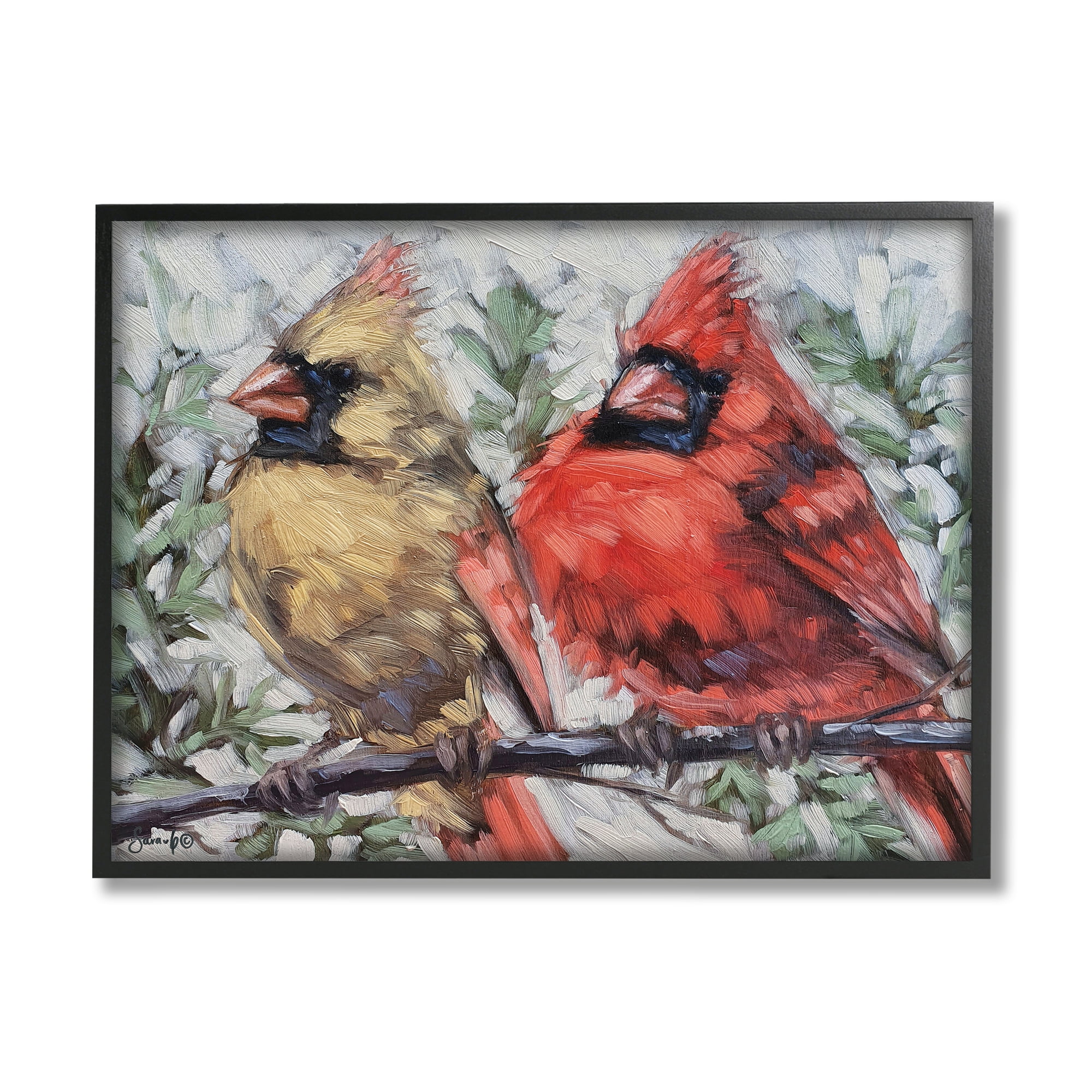 Stupell Two Cardinals Perched Winter Trees Animals & Insects Painting Black Framed Art Print Wall Art