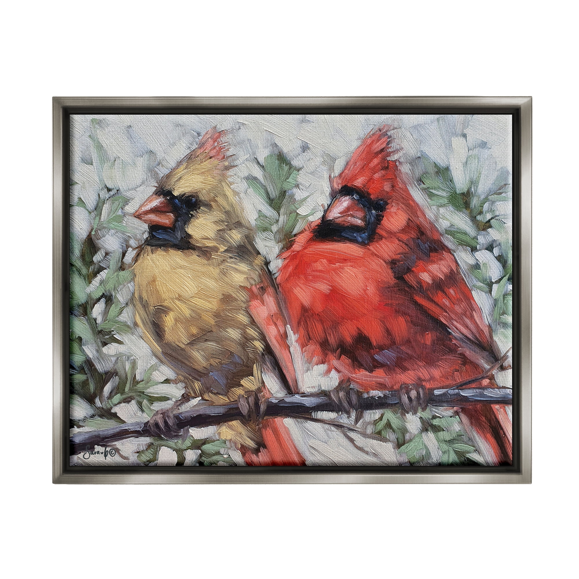 Stupell Two Cardinals Perched Winter Trees Animals & Insects Painting Gray Floater Framed Art Print Wall Art