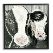 Stupell Two Farm Cows Country Portrait Animals & Insects Painting Black Framed Art Print Wall Art