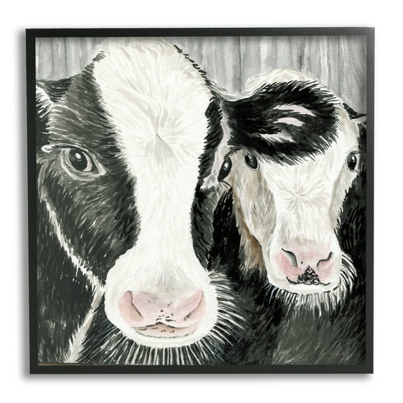 Stupell Two Farm Cows Country Portrait Animals & Insects Painting Black Framed Art Print Wall Art
