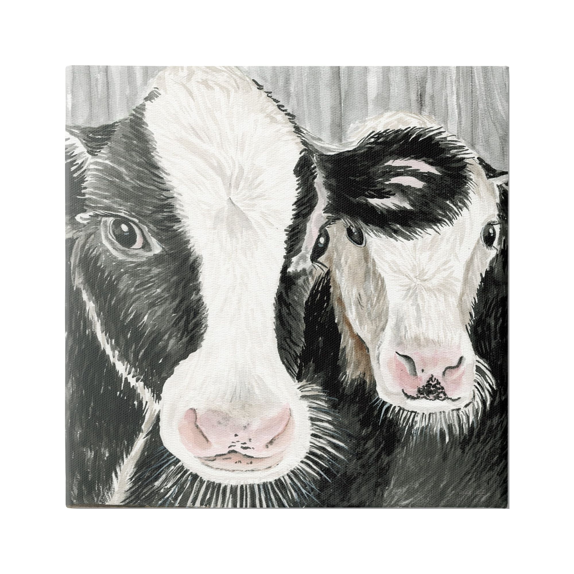 Rustic Farmhouse Black and White Cow Portrait Canvas Art, 24" x 24"