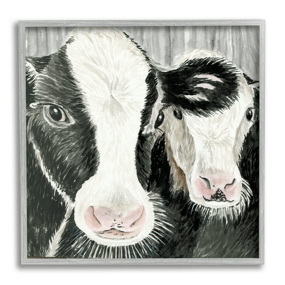 Stupell Two Farm Cows Country Portrait Animals & Insects Painting Gray Framed Art Print Wall Art
