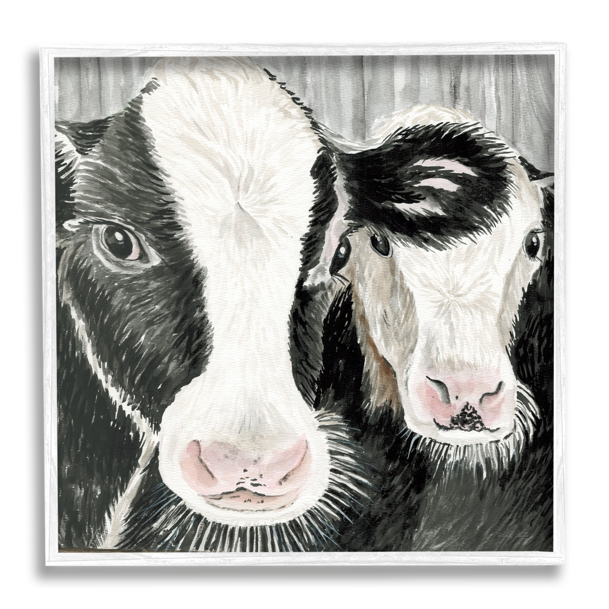 Stupell Two Farm Cows Country Portrait Animals & Insects Painting White Framed Art Print Wall Art