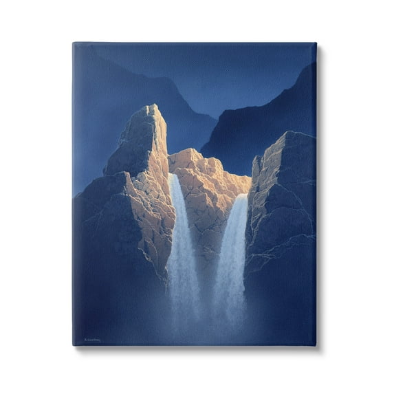 Stupell Two Waterfalls Nighttime Peaks Landscape Painting Gallery Wrapped Canvas Print Wall Art