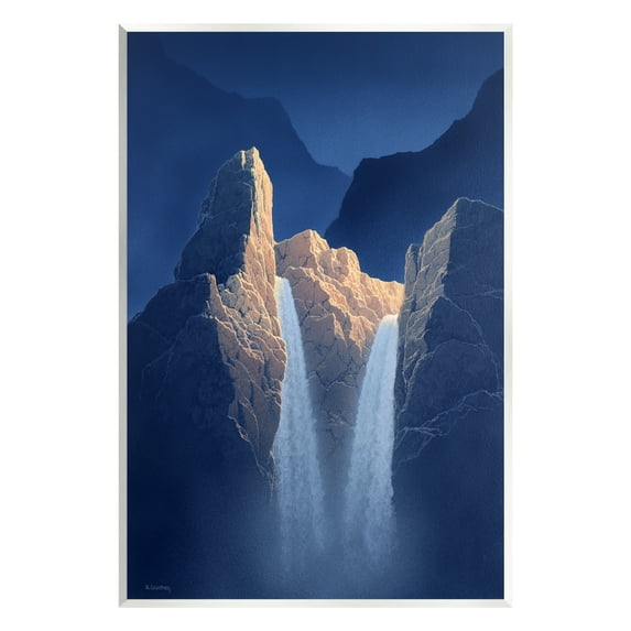 Stupell Two Waterfalls Nighttime Peaks Landscape Painting Wall Plaque Unframed Art Print Wall Art