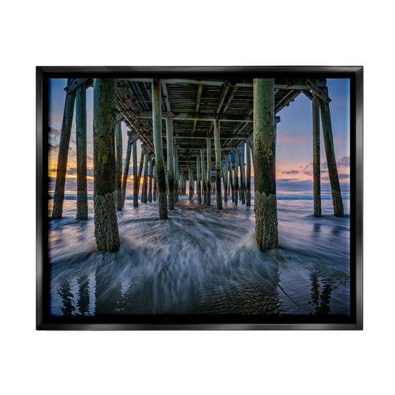 Stupell Under Pier Beach Waves Photography Landscape Photography Black Floater Framed Art Print Wall Art