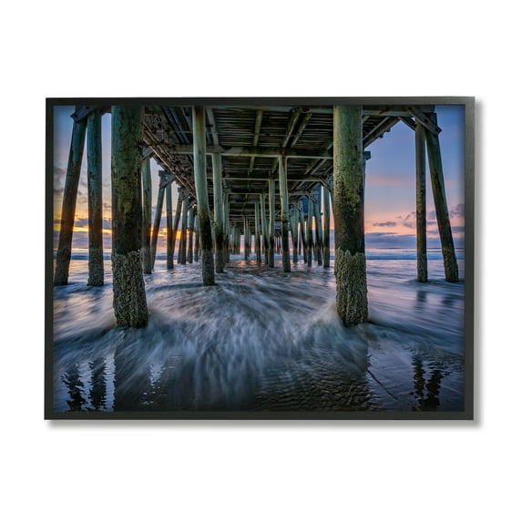 Stupell Under Pier Beach Waves Photography Landscape Photography Black Framed Art Print Wall Art