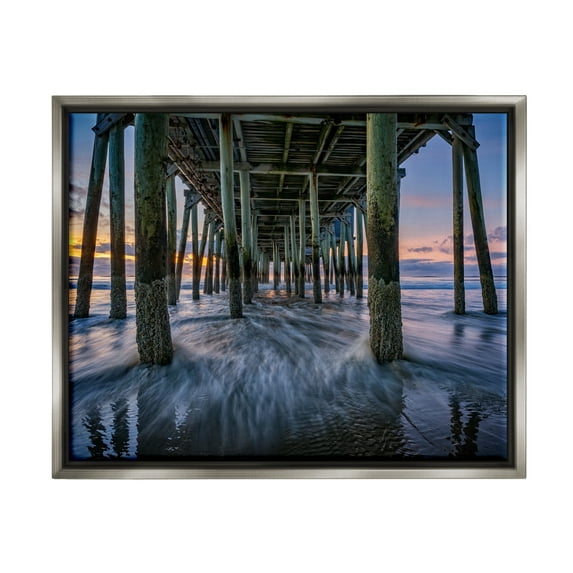 Stupell Under Pier Beach Waves Photography Landscape Photography Gray Floater Framed Art Print Wall Art