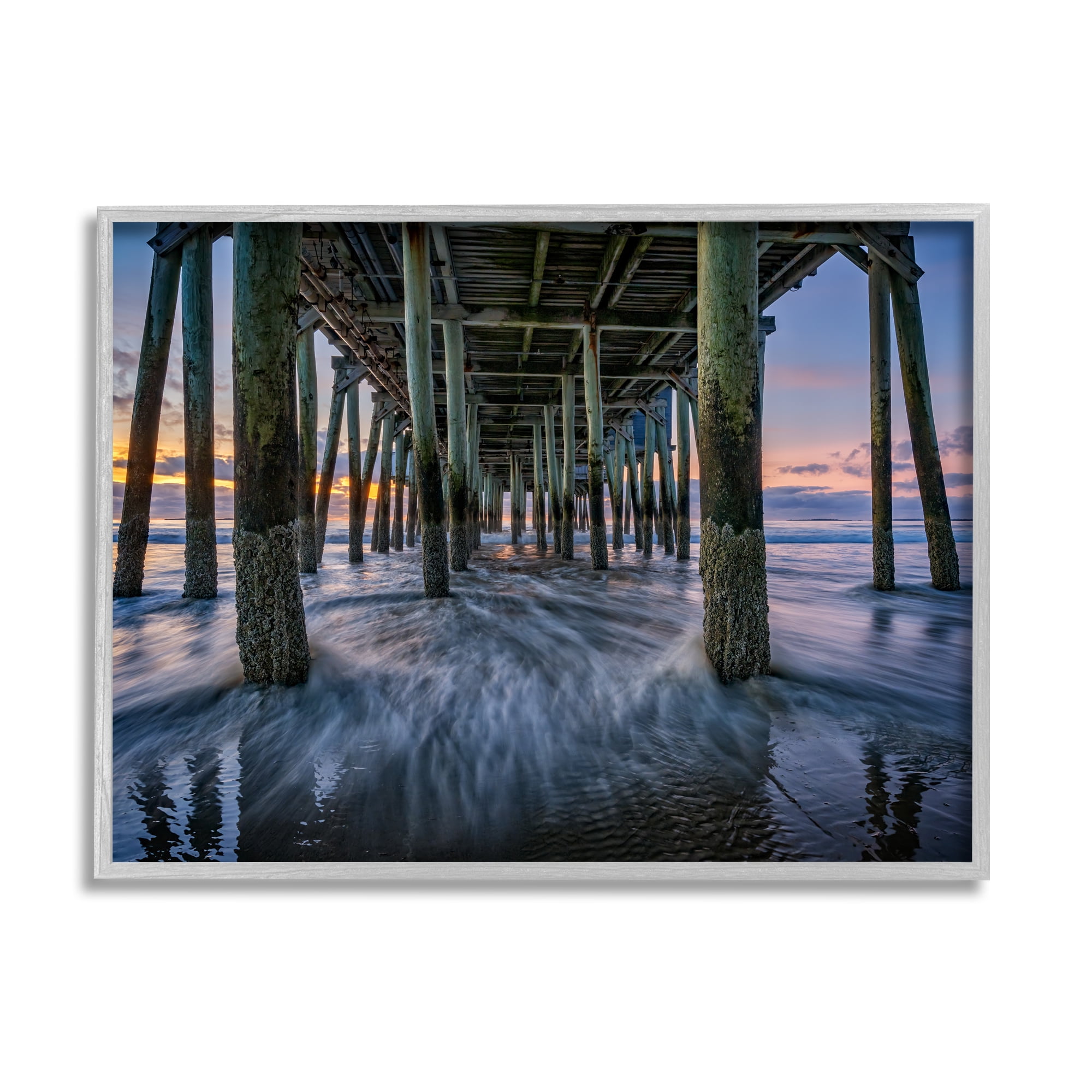 Stupell Under Pier Beach Waves Photography Landscape Photography Gray Framed Art Print Wall Art