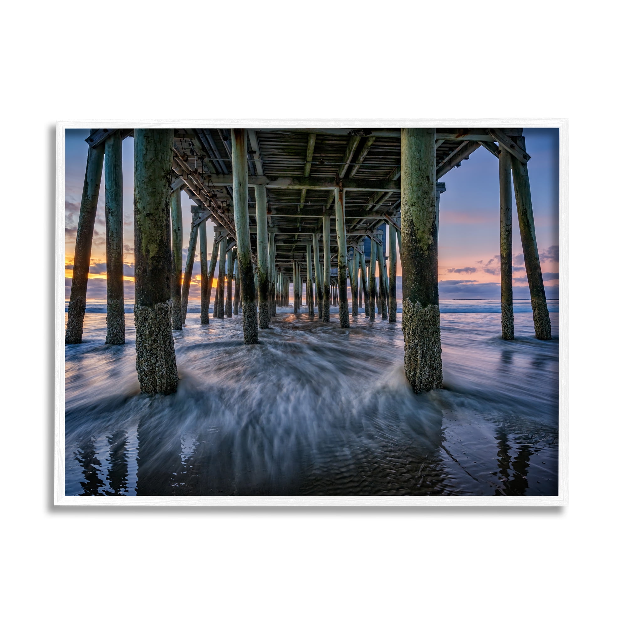 Stupell Under Pier Beach Waves Photography Landscape Photography White Framed Art Print Wall Art