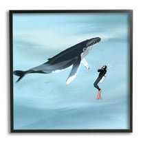 Stupell Underwater Scuba Diver & Whale Friends Landscape Painting Black Framed Art Print Wall Art