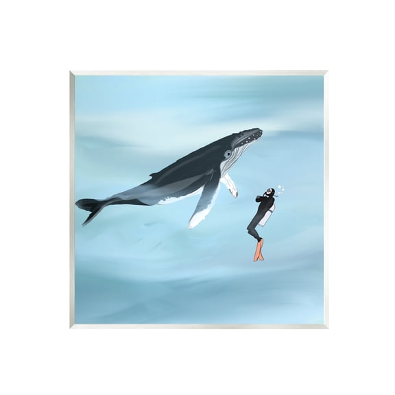 Stupell Underwater Scuba Diver & Whale Friends Landscape Painting Wall Plaque Unframed Art Print Wall Art