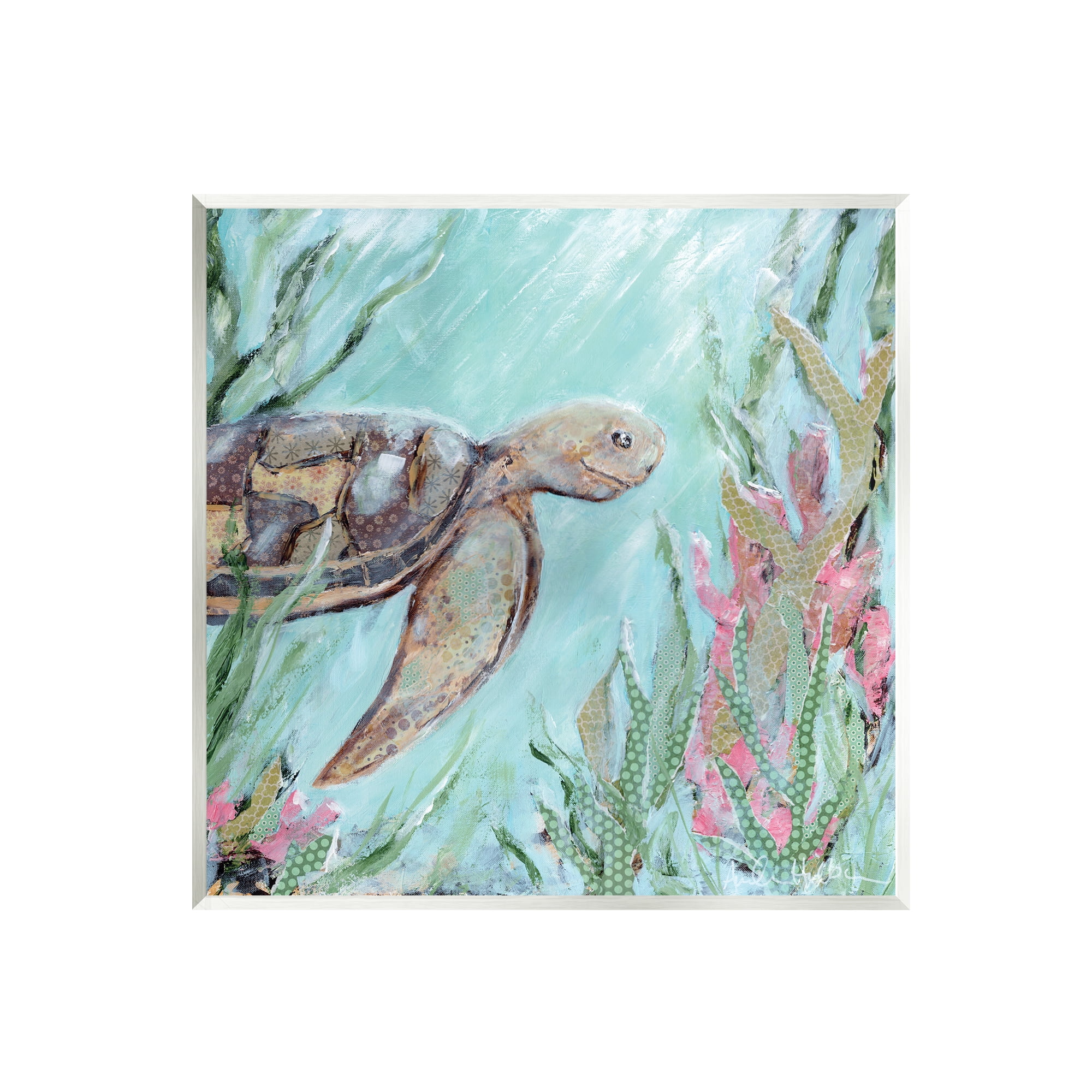 Underwater Sea Turtle Swimming Coral Wood Wall Art Plaque